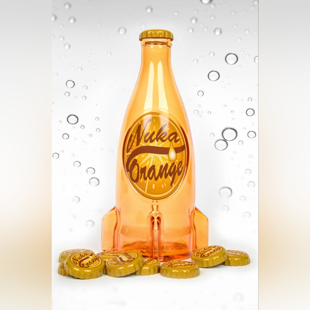 Fallout Nuka Cola Orange Glass Bottle & Caps
